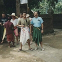 IDN Bali 1990OCT01 WRLFC WGT 006  When entering a temple you must have your legs covered, hence the sarongs. : 1990, 1990 World Grog Tour, Asia, Bali, Indonesia, October, Rugby League, Wests Rugby League Football Club
